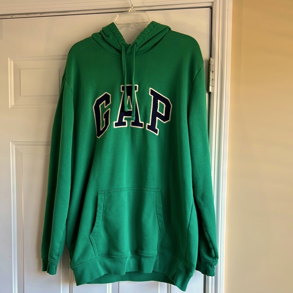 GAP Green Hoodie Sweatshirt with Blue Gap Logo Front Kangaroo 🦘Pocket Size XL